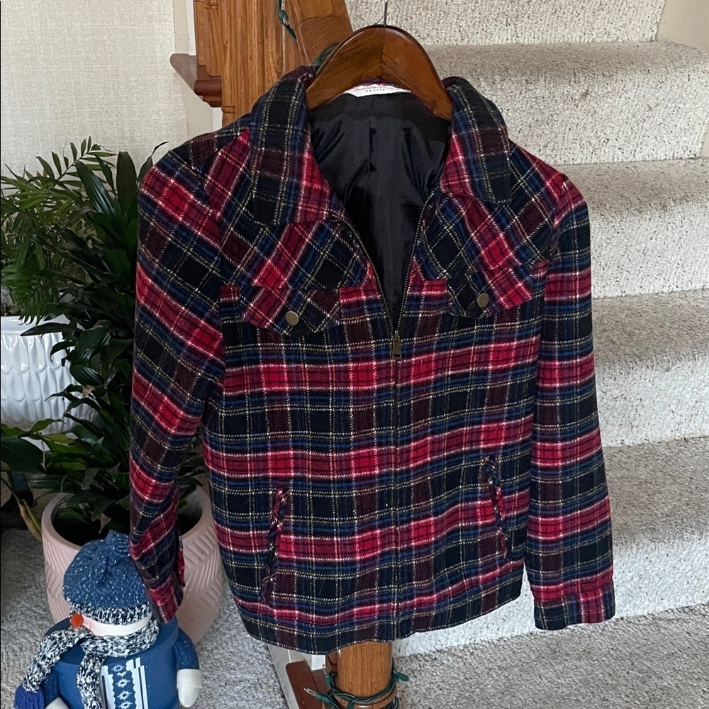 Christopher & Banks Wool Blend Petite Red and Black Plaid Holiday Jacket